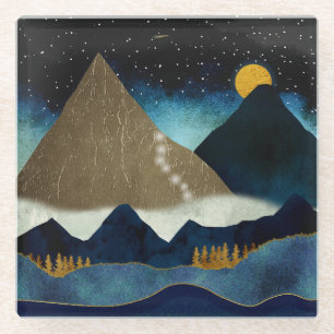 Golden Mountain Climbers Glass Coaster