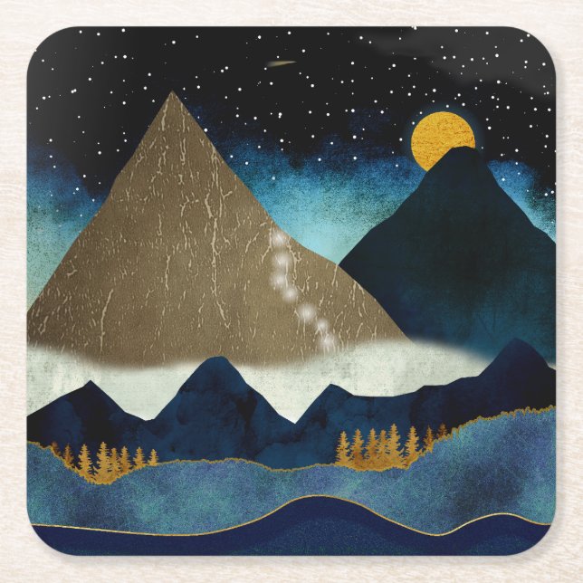 Golden Mountain Climbers Square Paper Coaster (Front)