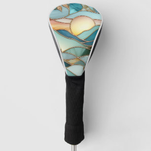 Golden Mountain Peaks Forest Stained Glass Art Golf Head Cover