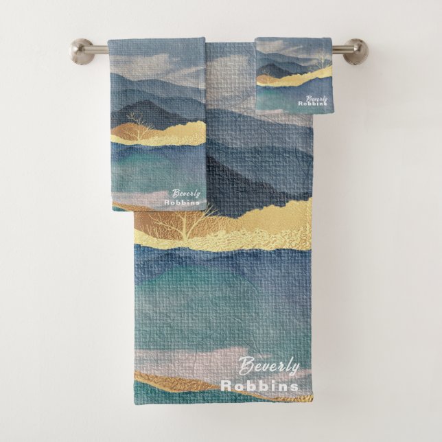 Golden Mountain Personalised Bath Towel Set (Insitu)