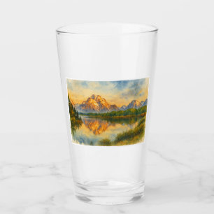 Golden Mountain Reflection Watercolor Glass Cup