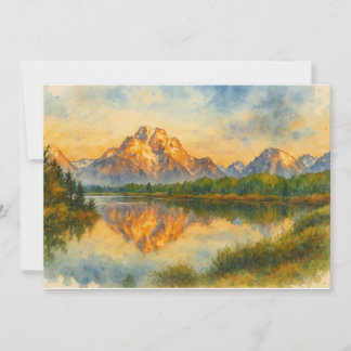 Golden Mountain Reflection Watercolor Landscape Thank You Card