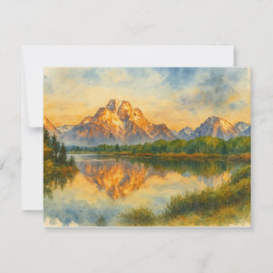Golden Mountain Reflection Watercolor Note Card