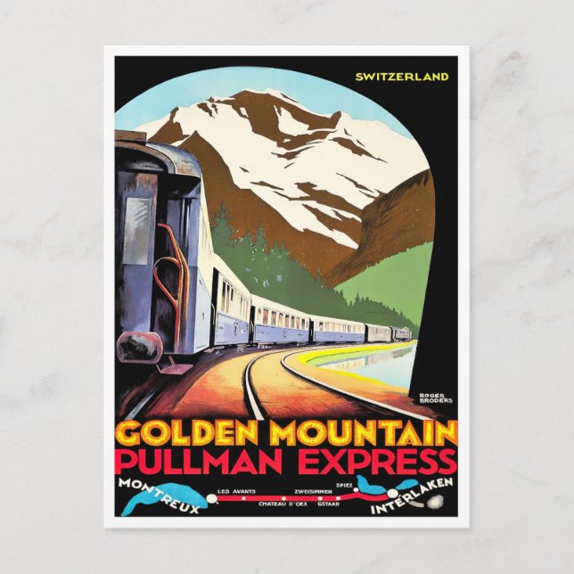 Golden Mountain Switzerland vintage travel Postcard (Front)