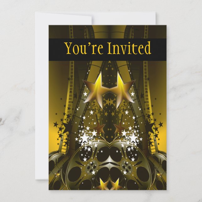 Golden Movie Reels And A Gazillion Stars Invitation (Front)
