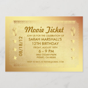 Golden Movie Ticket Invitation