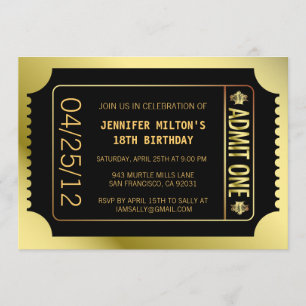 Golden Movie Ticket Invitation