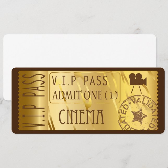 Golden movie ticket invitations (Front/Back)