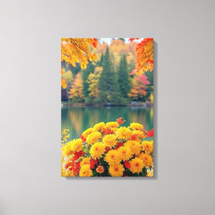 Golden Mums Blooming by Still Autumn Waters Artwor Canvas Print