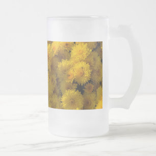 Golden Mums Frosted Glass Beer Mug
