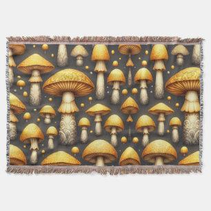 Golden Mushrooms Throw Blanket
