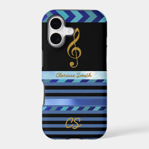 golden music note, stripes & name