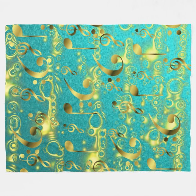 golden music notes in mint fleece blanket (Front (Horizontal))