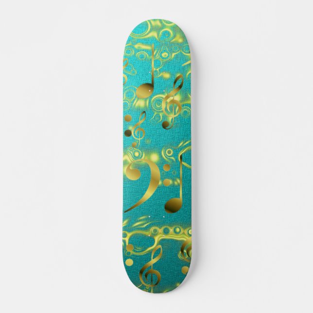 golden music notes in mint skateboard (Front)
