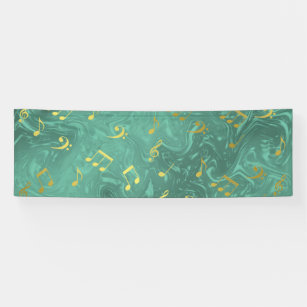 golden music notes in petrol banner