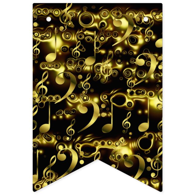 golden music notes pattern bunting  (Sixteenth Flag)