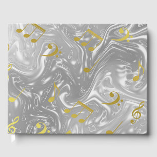 golden music notes Wedding guestbook, festive Guest Book