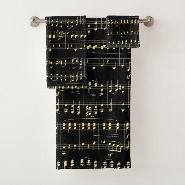 Golden Music on Black  Bath Towel Set (Insitu)