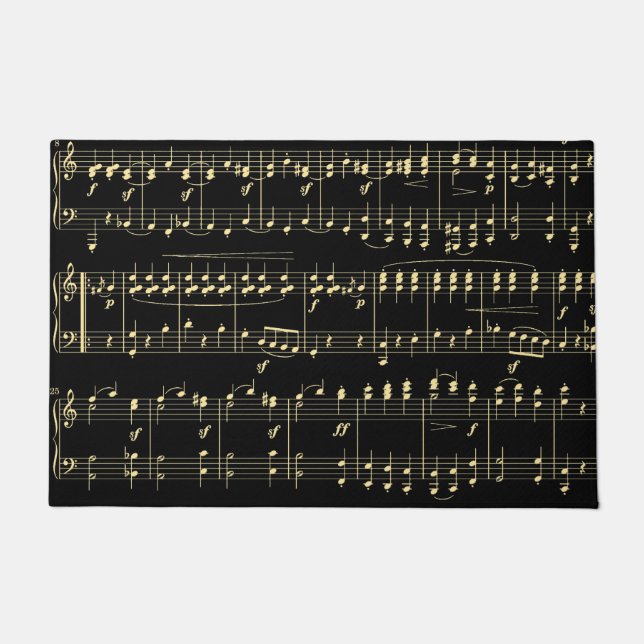 Golden Music on Black  Doormat (Front)
