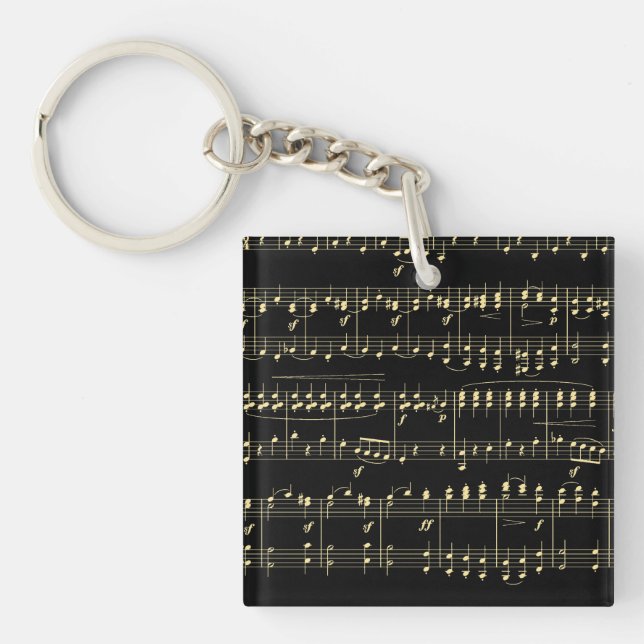 Golden Music on Black  Key Ring (Front)