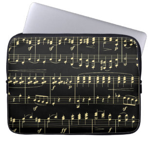 Golden Music on Black  Laptop Sleeve