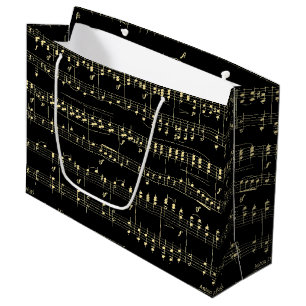 Golden Music on Black Large Gift Bag