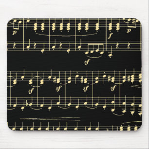 Golden Music on Black  Mouse Mat