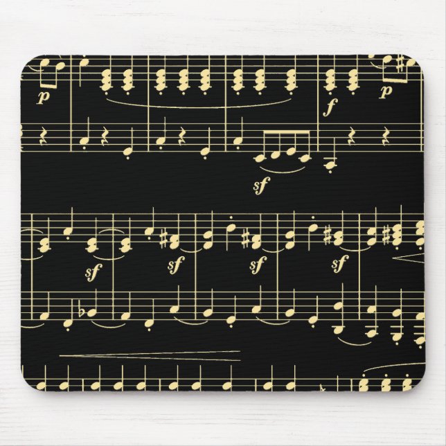 Golden Music on Black  Mouse Mat (Front)