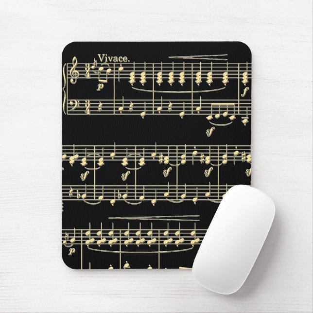 Golden Music on Black  Mouse Mat (With Mouse)