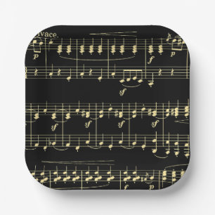 Golden Music on Black  Paper Plate
