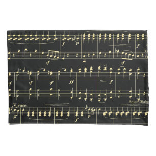 Golden Music on Black  Pillowcase