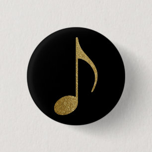 golden musical note 3 cm round badge