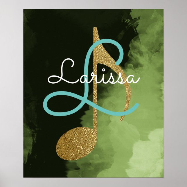 golden musical note, girly monogram poster (Front)