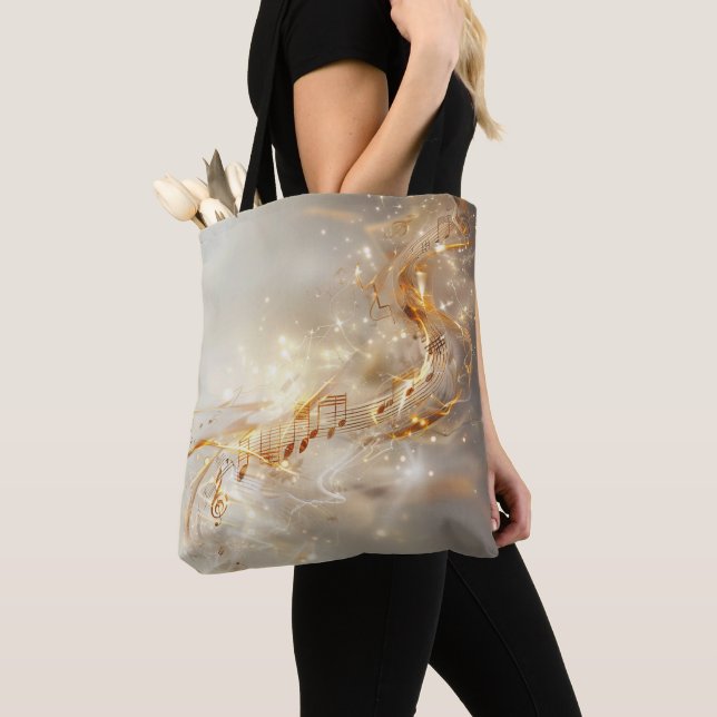 Golden Musical Notes Digital Art Tote Bag (Close Up)