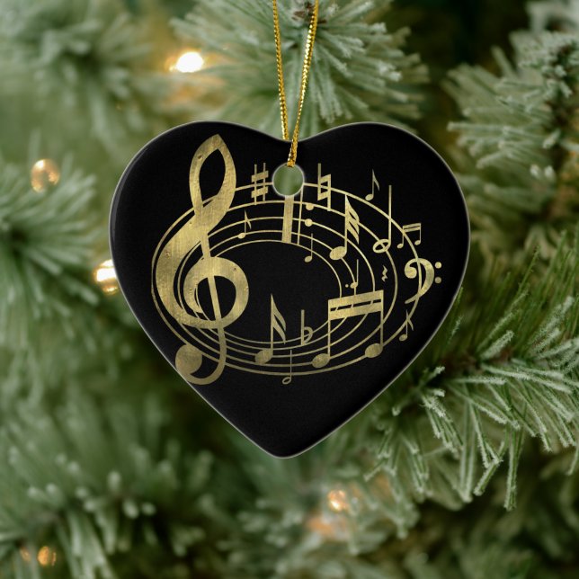 Golden musical notes in oval shape ceramic tree decoration (Tree)