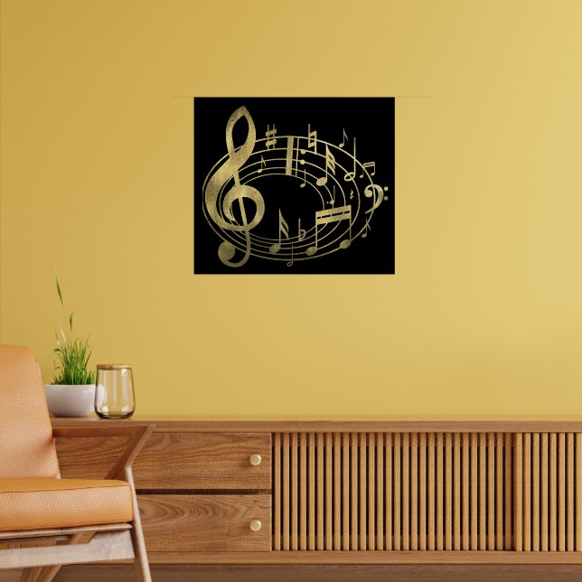 Golden Musical Notes in Oval Shape Poster (Living Room 2)