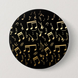 Golden musical notes on Black background 7.5 Cm Round Badge