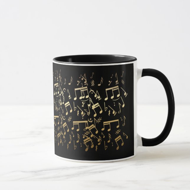 Golden musical notes on Black background Mug (Right)