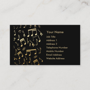 Golden musical notes on Black Business Card