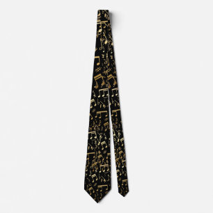 Golden Musical Notes on Black Tie