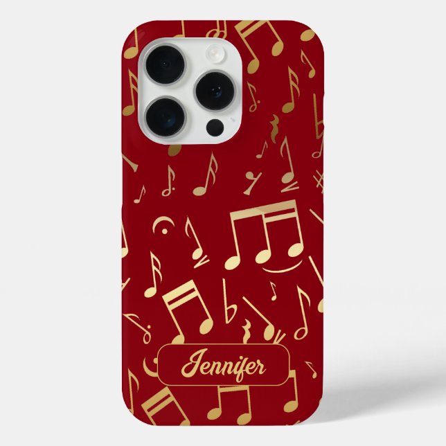 Golden Musical Notes on deep red Background Case-Mate iPhone Case (Back)