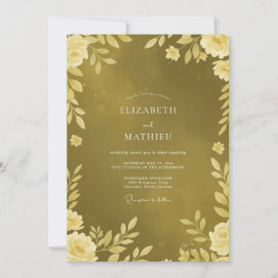 Golden Mustard Leaf Wedding Invitation