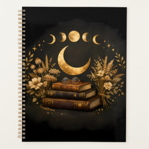 Golden Mystic Library & Botanical Boho Moon Art Planner