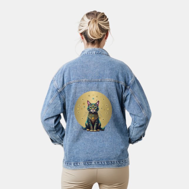 Golden Mystical Cat Denim Jacket (Model)