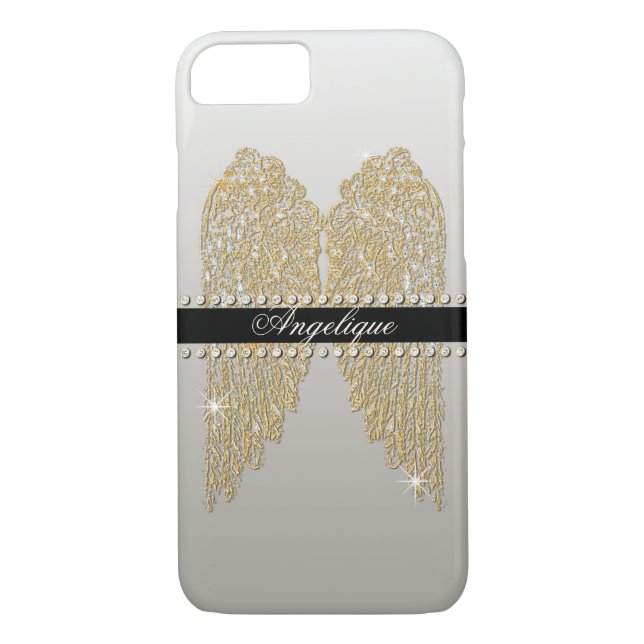 Golden n Diamond Jewel Look Angel Wings Bling Case-Mate iPhone Case (Back)