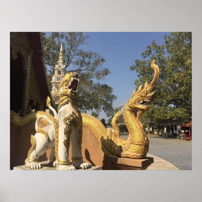 Golden Naga and White Dog ~ Chiang Mai, Thailand Poster (Front)