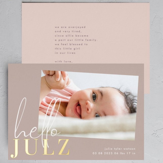 Golden Name Hello Photo Baby Birth Announcement (Creator Uploaded)