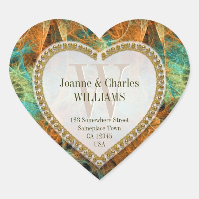 Golden Nature Green Orange Monogrammed Stickers (Front)