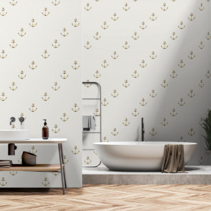 Golden Nautic Anchor an Rope Pattern Wallpaper