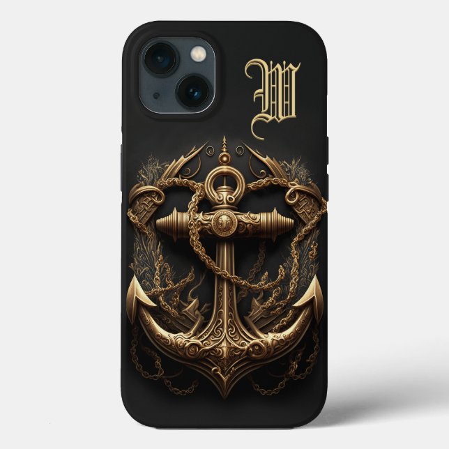 Golden Nautical Anchor Monogram Case-Mate iPhone Case (Back)